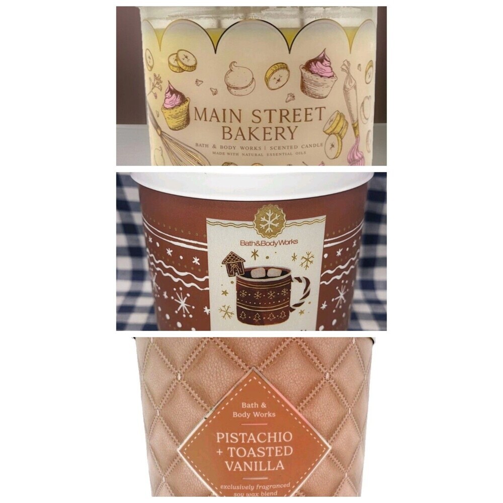 Bath & Body Works Bakery Candle Lot 3-Wick Set Main Street Bakery Chai Cookie